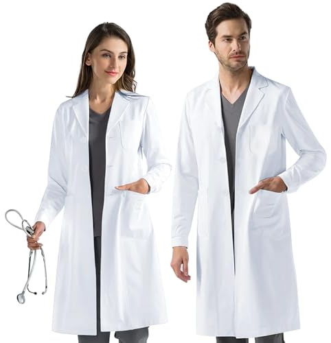 AUYAO Lab Coat, Women Men White Cotton Polyester Medical Coat Science Doctors Scientist Lab Coat, Unisex Adult Labcoat Chemistry Laboratory Food Coat Workwear Uniform Fancy Dress Costume with Pocket L