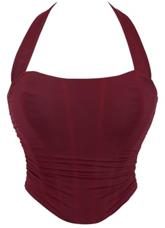Corset pour femme - Corset sexy sous la poitrine - Bustier ventre plat - Corset avec lacets - Bandeau Shapewear - Corset - Haut de taille - Gilet gainant - Corset et bustiers pour femme, Bordeaux, XL