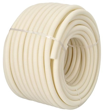 Jandei - Tubo Corrugado de Conducción de Cableado Sin Ranura. Bobina 50m. Manguera Protectora de Cables PVC Blanco (16mm)