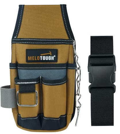 MELOTOUGH Pocket Tool Pouch Tool Belt Pouches with Belt Clip Utility Mini Tool Organizer Pouch for Electrician,Carpenter,Construction,Technician(Brown)