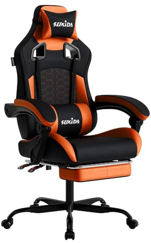 SUKIDA Ergonomic Gaming Chair for Adult, Comfortable Desk Chair with Massage, Comfy Headrest and Lumbar Support Pc Office chairs with Footrest, Height Adjustable Rotating Task Chairs