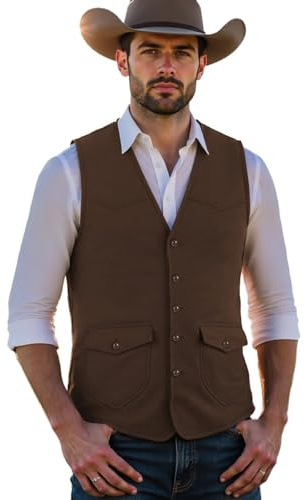 Solovedress herr mocka kostym väst normal passform vintage mjukt konstläder västerländsk cowboy väst