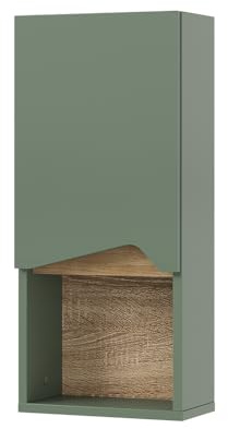 Vicco Mobile da bagno Marelle, Verde/Artigianale, 30 x 67 cm con porta e vano aperto, per montaggio a parete per una conservazione salvaspazio
