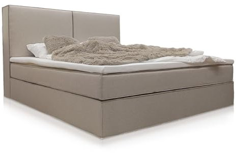 Juskys Boxspringbett Detroit 180x200 cm beige - Modernes Design - Chenille Stoff - Inklusive Matratze & Topper für Schlafzimmer