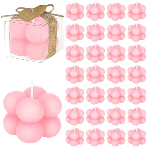 30 Sets Mini Bubble Candles, Baby Shower Favours for Guests, Pink | Soy Wax Bubble Candles with Clear Boxes and Thank You Tags for Weddings, Showers and Guest Tables