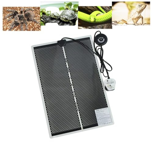 FIPASEN Reptilvärmematta, reptilvärmedyna med 7 knappars temperaturjustering för reptiler sköldpadda ormar ödla gecko, eritkrabba sköldpadda – avtagbara värmemattor för terrarier (20 W, 42 x 28 cm)