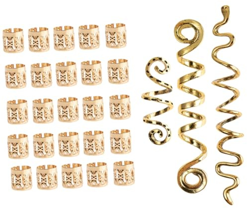 Gogogmee 28pcs Dreadlock Braids Accessories Hair Jewelry Spiral Coils Cuffs for Braids Vintage Pirate Hair Accessories for Dreadlock Hairstyles
