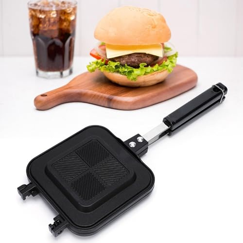 Caldo sandwich panini maker con manico, produttore sandwich alla griglia a doppia faccia a doppia faccia, pressa sandwich tostata per casa, colazione