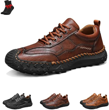 Mocassini ortopedici in Pelle Fatti a Mano da Uomo Matufit, Scarpe da Ginnastica Antiscivolo con Punta Arrotondata, Eleganti, da Passeggio, da Guida e da Lavoro(Brown,43 EU)