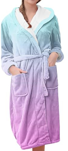 Plyschmorgonrock för kvinnor med huva – varma morgonrockar för kvinnor UK – termisk badrock nattlinne lång rock med bälte mjuk pyjamas mysig lång spa-rock mysiga morgonrockar vinter badrock, Rosa, 3XL