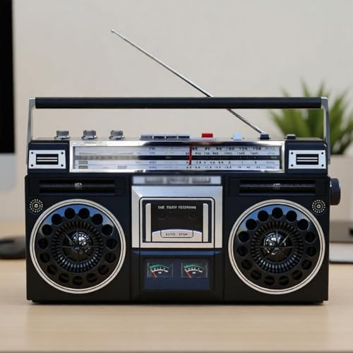 Classic 80s Style Retro Cassette Player, Portable Cassette Player Radio with Dual Visible Level Meters & Built-in Speaker, Support Micro SD/USB Input, for Family Gathering and Travel