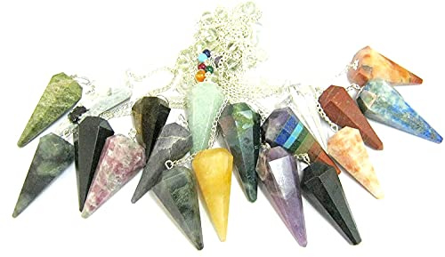 Uppsättning av tjugo ädelstenar pendel kristall helande Reiki dowsing Feng Shui ädelsten män kvinnor gåva positiv energi handgjord