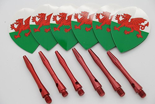 Pear shape Wales dart flights & aluminium stems set (2 flights / 2 stems, Medium - 48mm)