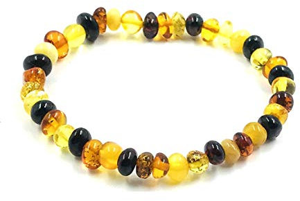 Amber Jewelry Shop Natürliches baltisches Bernstein armband auf elastischem 19 cm - Mehrfarbig - Hergestellt aus echten authentischen Bernsteinperlen - Bernsteinarmband