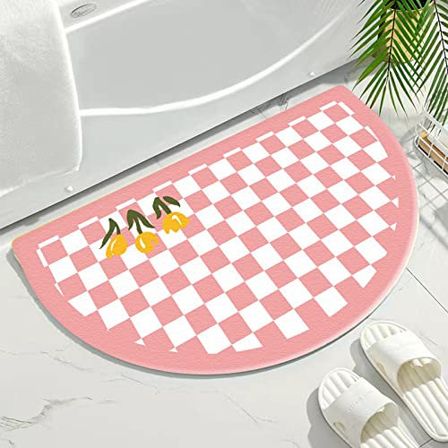 Badezimmerteppich Rosa Weiß Orange Badematte Flauschig Mikrofaser Badvorleger rutschfest Duschvorleger Schnelltrocknend Badteppich Waschbar Duschvorleger Verdicken Badematten Badmatte 50x80cm