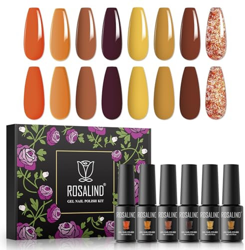 ROSALIND UV Nagellack Set, 8 Farben Herbst Kürbis Braun Glitter, 5ml Soak Off UV LED Gelnägel für Nail Art Maniküre-Set DIY Polish 8pcs
