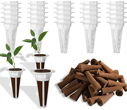 50 Pezzi Set di Coltivazione Idroponica Vasi,con 25 Cestini per Idroponica 25 Spugne per La Coltivazione,Kit di Baccelli di Semi per Sistema di Coltivazione Idroponica,per Interni Giardino
