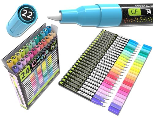 24 Konfettifarben Acrylfarben Stifte Marker Set 0,7 mm extra feine Spitze, Steinmalerei, Glas, Tassen, Holz, Metall, Leinwand, Keramik, DIY-Projekte, Illustration. Ungiftig, auf Wasserbasis, schnell
