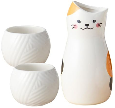 HOMSFOU Japanese Ceramic Sake Cup Set Porcelain Mug Cup Kettle for Sake Rice Wine Pot Traditional Style Present