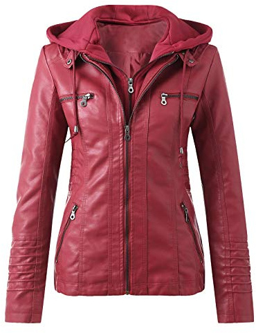 Giacca da motociclista da donna in pelle, con cappuccio, giacca da motociclista Funky, sottile, in similpelle, alla moda, con cappuccio, a maniche lunghe, per le mezze stagioni, slim fit