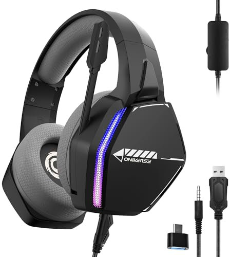 Cuffie Gaming PS5 PS4 SWITCH compatibile con XBOX PC MAC con microfono regolabile, LED, altoparlanti da 50 mm, cuscinetti in tessuto traspirante - Cuffie da gioco stereo cablate Nebula Infinite Black