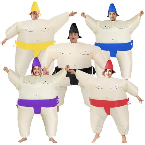PhiGie 5 Packs Inflatable Sumo Wrestler Costume Blow-up Suit Cosplay Costume Outfit for Adult/Birthday/Halloween/Canival