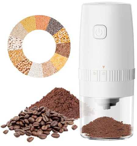 Moulin à café électrique – Moulin à poivre et sel portable avec grossièreté réglable, moulin à grains de café automatique rechargeable par USB pour cuisine, barbecue, restaurant (blanc)