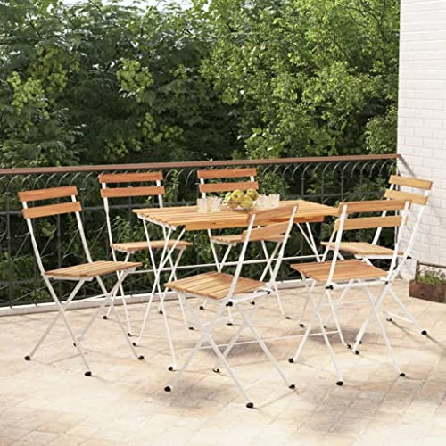 KTHLBRH 7-TLG. Bistro-Set Klappbar Massivholz Akazie und Stahl Gartenmöbel-Sets Outdoor-Möbel-Sets Balkonmöbel-Sets Terrassenmöbel-Sets für Terrasse, Garten, Balkon