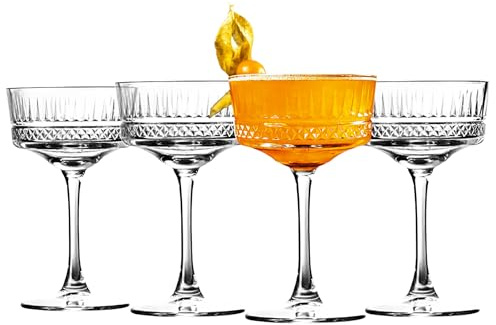 binsakao Martini Glasses Set of 4 - Stemmed Martini Glasses 250 ml- Vintage Coupe Glasses - Elegant Cocktail Glasses for Parties, Gifts, Housewarming, Weddings, Aniversary