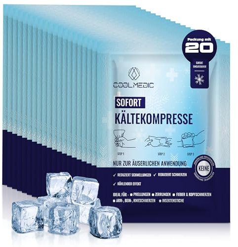 COOLMEDIC Sofort Kältekompresse zum Knicken (20 Stück) | Sofortiges Kühlen, Lange Kühldauer, Universell | Einmal Kühlpack Kühlpads Kühlpacks Kälte Sofort Kompresse für Sport Erste Hilfe uvm.