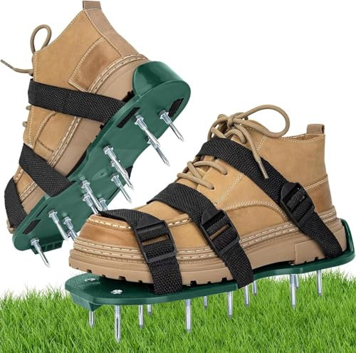 MEMOEVER Lawn Aerator Shoes, Spike Shoes Lawn Aerator Tool Aeration Shoes, One Size Fits All, Spiked Sandals Grass Aerator for Yard Patio Garden