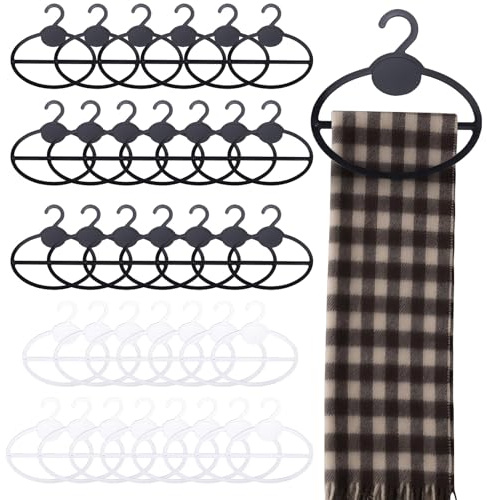 35Pcs Plastic Scarf Organizer for Closet, Oval Kerchief Organizer, Non-Slip Space Saving Hanger for Kerchief Tie Belts, ATSKIM Scarf Hangers for Home Shop Sorting Storing (Black, Clear)