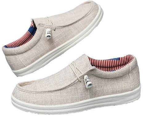 Zapatillas Caminar Lona Hombre Slip on cordón elástico sin Atar, Suela Plataforma Ligera Zapatos Conducir Auto, Lino Transpirable Zapatillas Casual Diario Tipo Cubierta