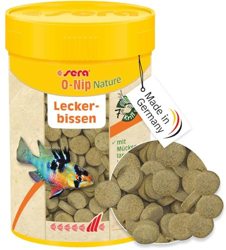 sera O-Nip Nature 265 Tabs 8.45 oz | Complete Feed for all Ornamental Fish | Adhesive Tablets Stick to the Aquarium Glass | High Protein | No Dyes & Preservatives | With Bloodworms, Krill & Tubifex