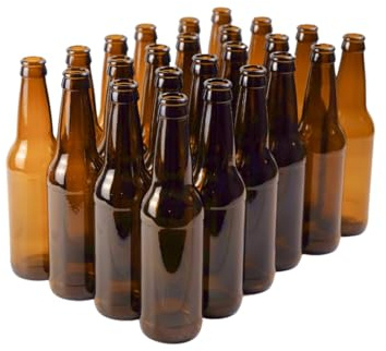 FastRack Amber Beer Bottles 12oz (Pack of 24) | Longneck Glass Beer Bottles w/Crown Finish for Home Brewing Mead, Cider & Kombucha | Durable Brewing Bottle & Bottling Kit