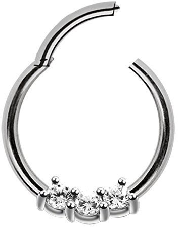 Piercing Ring Smooth Segment Clicker mit Stein, 316l Stahl in 1,2 x 7 mm