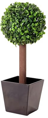 Metro Garden Artificial Boxwood Topiary Ball Tree in Black Resin Pot, 42cm (1.5ft) Tabletop Tree by Floralcraft Buxus Hedge Ball for Indoor and Outdoor Decor
