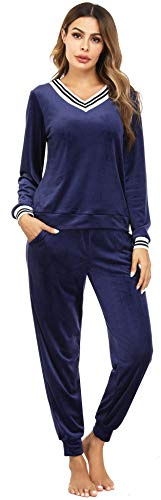 Irevial dam velour hemmadräkt Nicki pyjamas lång vinter mjuk pyjamas kostym set tvådelad flanell träningsoverall topp och byxor med fickor