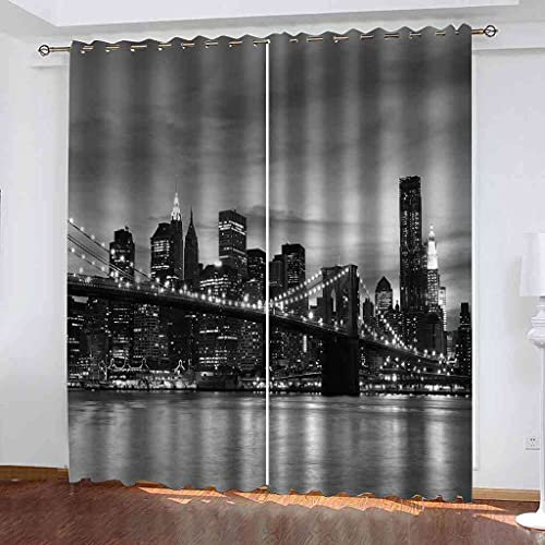 RXWZRL Tenda Oscurante Termica Isolante Per Camera Da Letto Ragazzo, Tende Soggiorno Natalizie Con Occhielli Per Interni Finestre 140X260Cm 2 Pannelli 3D Paesaggio Del Ponte Della Città In Bianco E Ne