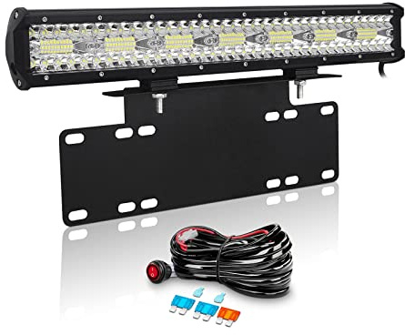 Willpower 51cm 20'' 420W Barre LED Spot et Inondation + Support de Plaque D'immatriculation + Faisceau de Câblage Rampe LED 12V 24V Bar Feux LED pour 4x4 Voiture Camion Tracteur Quad Bateau