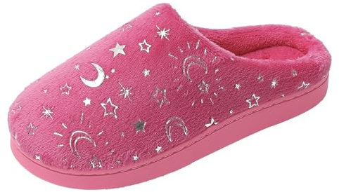 JOMIX Zapatillas Casa Mujer de Felpa Pantuflas con Estampado de Estrella y Luna Peluche Suave Cómoda Invierno Otoño Interior Exterior
