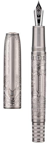 Hongdian 100 Kolben Füllfederhalter Silber Stahl Iridium Mittlere Feder Kalligraphie Stift Glattes Schreiben Stift mit Stiftetui Set