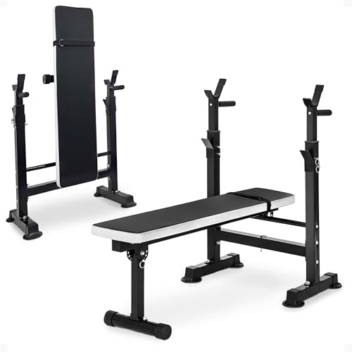 BalanceFrom Adjustable Folding Multifunctional Workout Station Adjustable Olympic Workout Bench with Squat Rack, Black/White