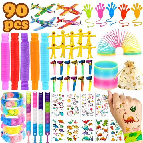 Wleozys 90 Stück Mitgebsel Kinder Kindergeburtstag Spielzeugset,Partyspielzeuge,Sortiment Party Tasche Füller für Jungen Mädchen.perfekte gastgeschenke geburtstag kinder