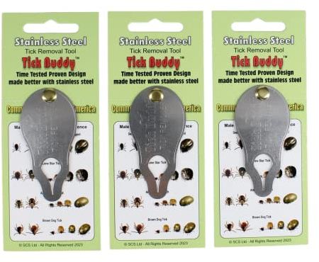 Tick Buddy (Three Pack) Stainless Steel Tick Removal Tool for Dogs Cats Pets and People