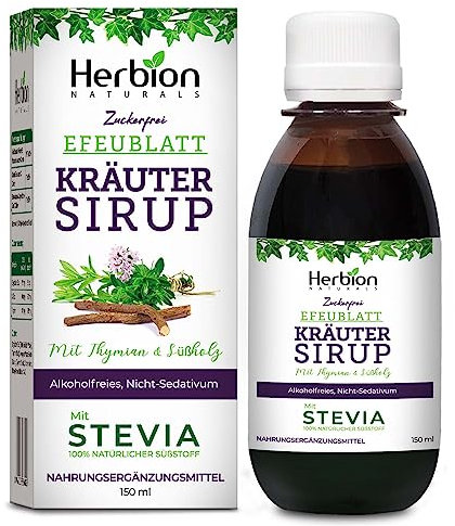 Herbion Naturals Efeublatt Hustensirup mit Thymian und Süßholz, 5 FL Oz - beruhigt die Kehle - für Erwachsene Kinder 13 Monate und darüber, alkoholfrei, zuckerfrei mit Stevia