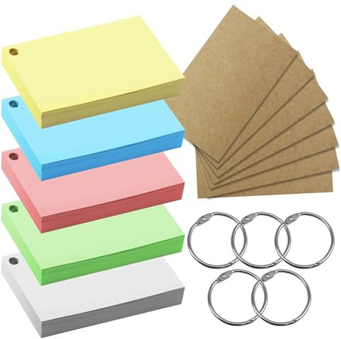 SOL 500pk A8 Flash Cards with Ring Binder – Small Blank Index Sheets, Colour-Coded Revision Tools for Students, Exam Prep, Memorisation, Quick Review, Portable Learning Resource