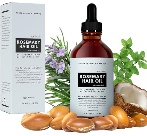 Rosemary Oil for Hair Growth, 120ml diluted with natural oils | Castor, Argan, jojoba, Peppermint, Coconut, tea tree, Vitamin E | 100% Veganic Serum for Skin Care £ Hair Care, Non Greasy
