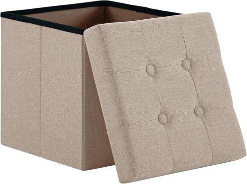 Madera Nieve Banco con Almacenamiento, Banco Acolchado, Taburete, baúl con Capacidad de Carga de hasta 300 kg, 38 x 38 x 38 cm (Lino) (Beige)
