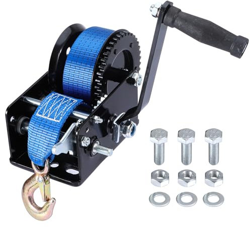 Pindex Handwinde mit Gurt 10m, Handseilwinde 1000kg mit Gurtband, Bootswinde Gurtwinde Hand mit Rücklaufsperre für Werkstatt,Garage,Anhänger,Dinghi,Holz
